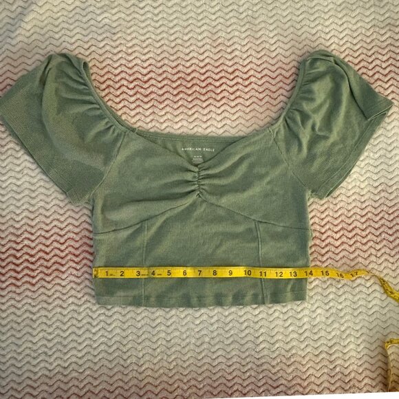 American Eagle Green Short Sleeve Off The Shoulder Top Blouse - Size Medium - Picture 5 of 9